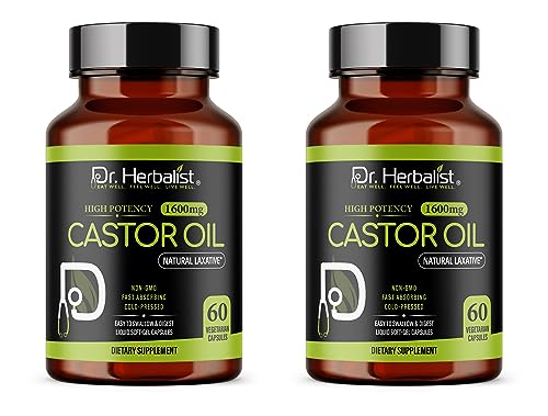 Image of Dr. HERBALIST Castor Oil Capsules 1600mg - Cold Pressed Ricinus Communis Softgels | Supports Digestive Wellness & Hair Skin Vitality* | Halal, Non-GMO, Vegan | 60ct