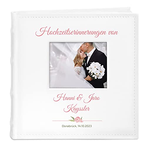 Maverton Einsteckalbum + mit Aufdruck - für 200 Fotos 10x15-100 weiße Seiten - Weihnachtsgeschenke - Größe 21x22cm - Weiß - Geschenk für Paare - Hochzeitsgeschenk - Hochzeitstaggeschenke - Trauung