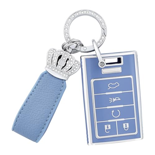 Étui clé Cadillac cuir bleu argenté une idée cadeau utile pour passionnés