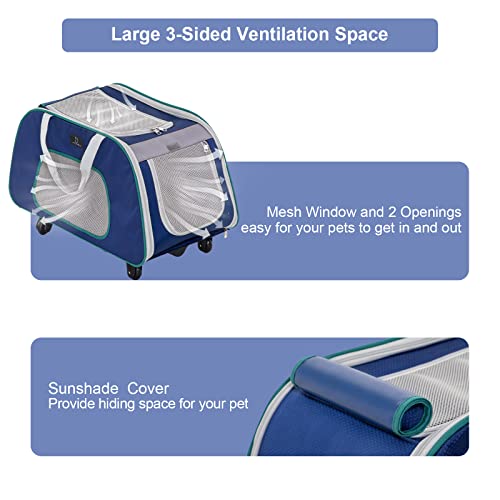 A 4 Pet Dog Carrier with Wheels,Foldable Rolling Pet Carrier Up to 33 LBS with Removable Base, Extendable Handle & 4-Wheels Design, Mesh Ventilation Windows and Safety Rope,Navy Blue by A 4 Pet - Image 6