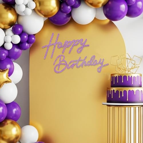 Image of TONIFUL Happy Birthday Sign for Backdrop - Glitter Purple Felt Banner - Includes Dot Glue - Perfect for Birthday Party Backdrop,Wall Decor,Balloon Arch,Photo Background