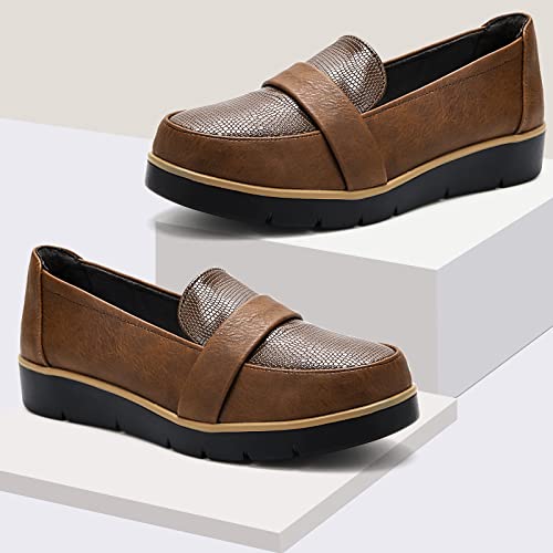 Image of UZB Slip On Loafers for Womens Leather Comfort Memory Foam Dress Shoes