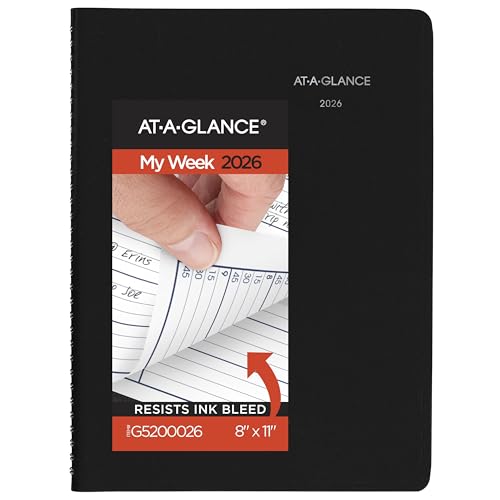 AT-A-GLANCE 2026 Appointment Book Planner, Weekly, 8' x 11', Large, Quarter-Hourly, DayMinder, Black (G5200026)