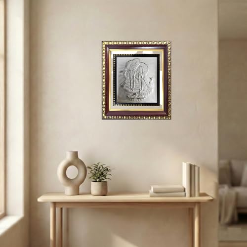 Image of ARTSMINE - 999 Pure Silver Radha Krishna Frame - Pure Silver Sheet with Purity Certificate | Pooja Room, Home & Office Decor | Wedding, Corporate & Housewarming Gift | Handcrafted Table Top & Wall Mount - 1 Unit (14 x 12.5 CM / 5.5 x 5.0 Inch)