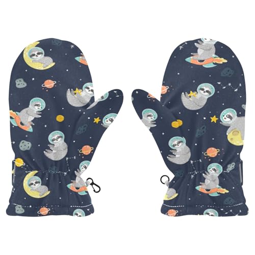 ISAOA Guanti magici elasticizzati per bambini, motivo bradipo astronauta, pianeta, per snowboard, sci, inverno, attività all'aperto, scuola, pendolarismo, uso quotidiano, S