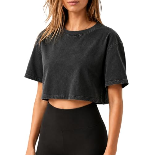 Black Cropped Ribbed Cotton T-Shirt