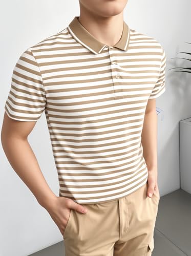 Image of Mack Jonney Men's Striped Cotton Rich Collar Neck T Shirt | Collar Tshirts | Half Sleeves | Striped-Regular Fit-MM485-nw