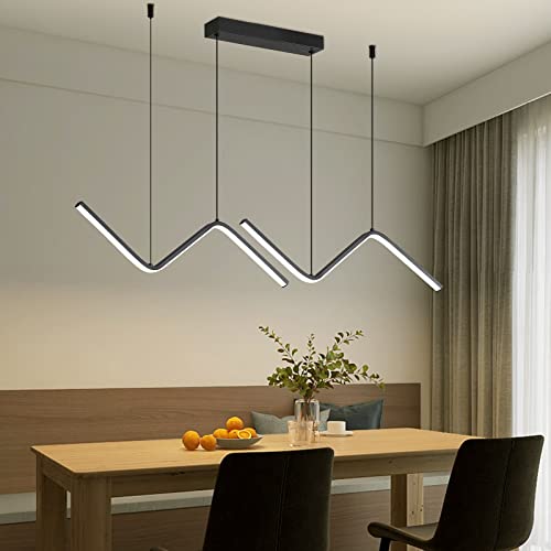 Matven Island Lights, Linear Pendant Light Led Dimmable Hanging Light Fixture With Remote Control,Chandeliers For Dining Room Living Room, 3000K-6000K #TOP5