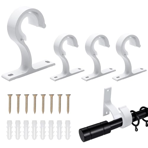 4 Pièces Supports de Tringle à Rideaux, ø25-28mm Support Tringle Rideaux Plafond, Crochets à Draperie avec Vis et Ancrage Mural, Alliage d'Aluminium...