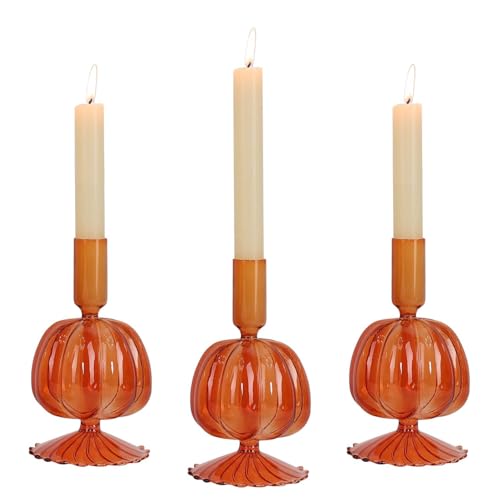 NEEDOMO Fall Decorations for Home, Set of 3 Glass Pumpkin Candles...
