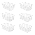 lonpute 16Lx12Wx6H inch Wider Freezer Organizer Baskets Container, Refrigerator Metal Wire Storage Bins with Handles for Kitchen, Pantry, Cabinet, Closets - Pearl White?6 Packs
