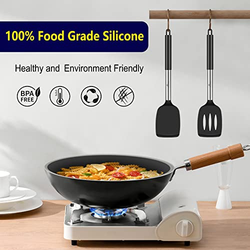 Hotec Heat Resistant Silicone Solid Turner, Slotted Kitchen Spatulas Set Cooking Utensils For Nonstick Cookware Bpa Free #TOP6