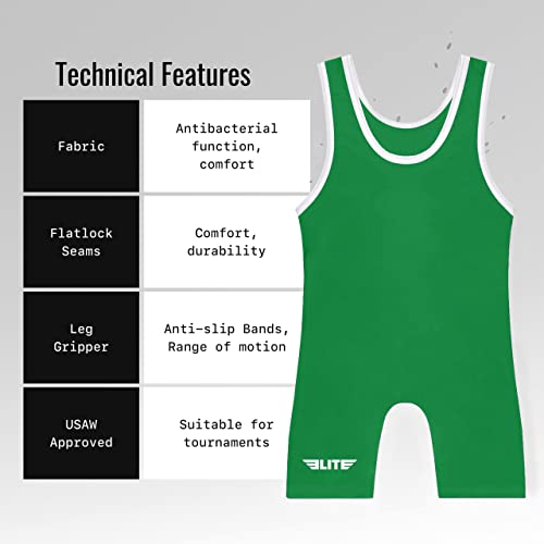 Elite Sports Kids Wrestling Youth Singlet, Standard Boys Wrestling Singlet (Green, Medium) #TOP3