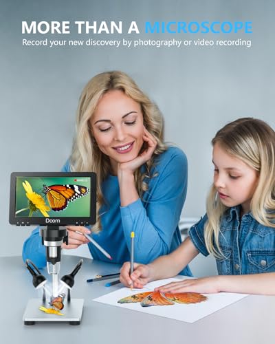 Image of 7'' Digital Microscope 1200X,Dcorn 12MP 1080P Photo /Video Microscope for Adults Soldering Coins,Metal Stand,Wired Remote,10 LED Fill Lights,PC View,Windows /Mac Compatible