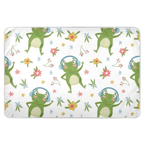 Cute Frog in Headphone and Flower Washable Bed Pads 34