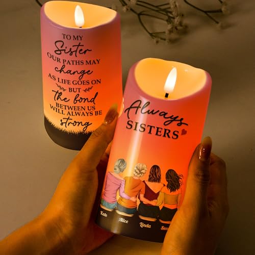 Image of Macorner Personalized LED Candle Chirstmas Sister Birthday Gifts, Sister Gifts from Sister, Gifts for Sister, Soul Sister, Friendship Gifts for Women, The Bond Between Us Will Always Be Strong