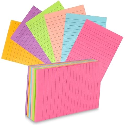 300 Pcs Ruled Notecards 6 Color Assorted Memo Note Cards Studying Record To Do List Colored Note Cards for Home School Office Neon Colored Ruled Notecards Flash Cards 4" x 6" Cover