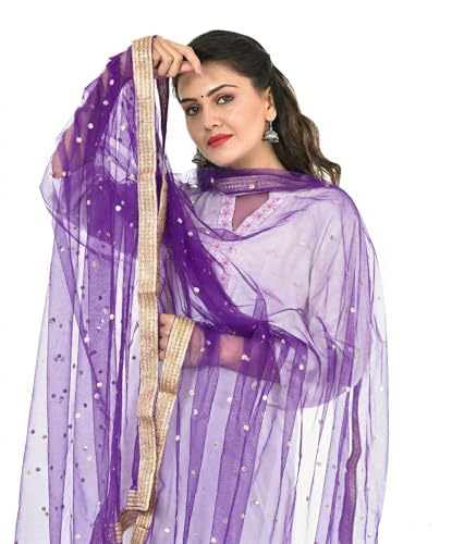 Image of YOUTHQUAKE Women's Net Embroidered Full Size Dupatta With 4 Side Golden Lace
