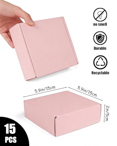 Image of Cardboard Boxes,15 Pack Shipping Boxes 6x6x2 Recyclable Mailing Boxes Colored Corrugated Cardboard Box Small Storage Boxes for Shipping, Mailing, Gifts Packaging (Light Pink)