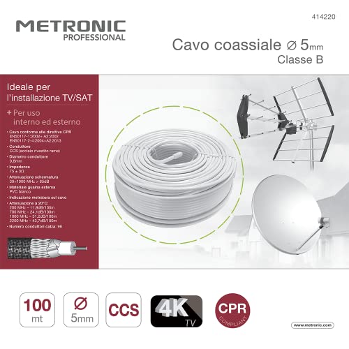 Metronic 3420744142205 Coaxial Cable, White, Bianco, RG59 5mm - Image 2