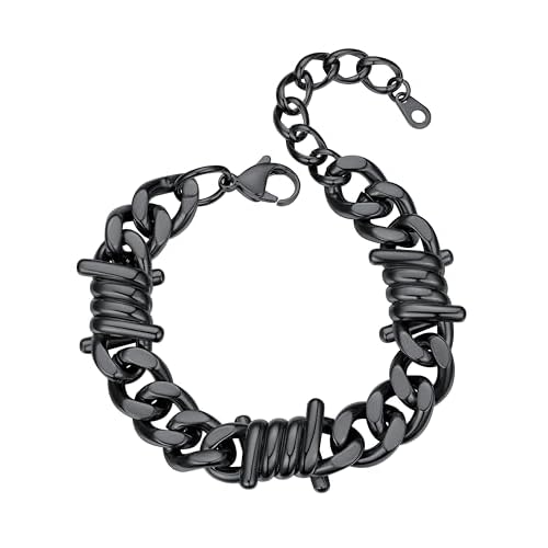 ChainsHouse Barbed Wire Bracelet, Cuban Link Chain Bracelet for Men, Stainless Steel Gothic Punk Thorns Hand Chain, Hip Hop Jewelry, 5/7/9/12mm Width, 7"-8.3" Length, Send Gift Box L-12mm-Co