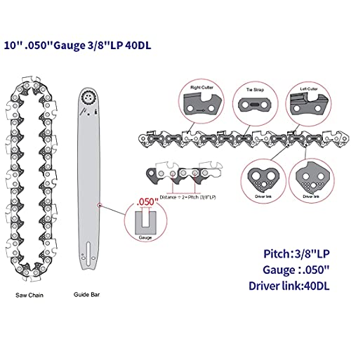 Vanrank 2 Pack S40 10 Inch Chainsaw Chain 3/8" Lp Pitch .050" Gauge 40 Drive Links Fits For Worx Wg309 Remington Rm8Eps Craftsman Poulan Ryobi Greenworks Swj803E Swj807E Saw Chain #TOP1