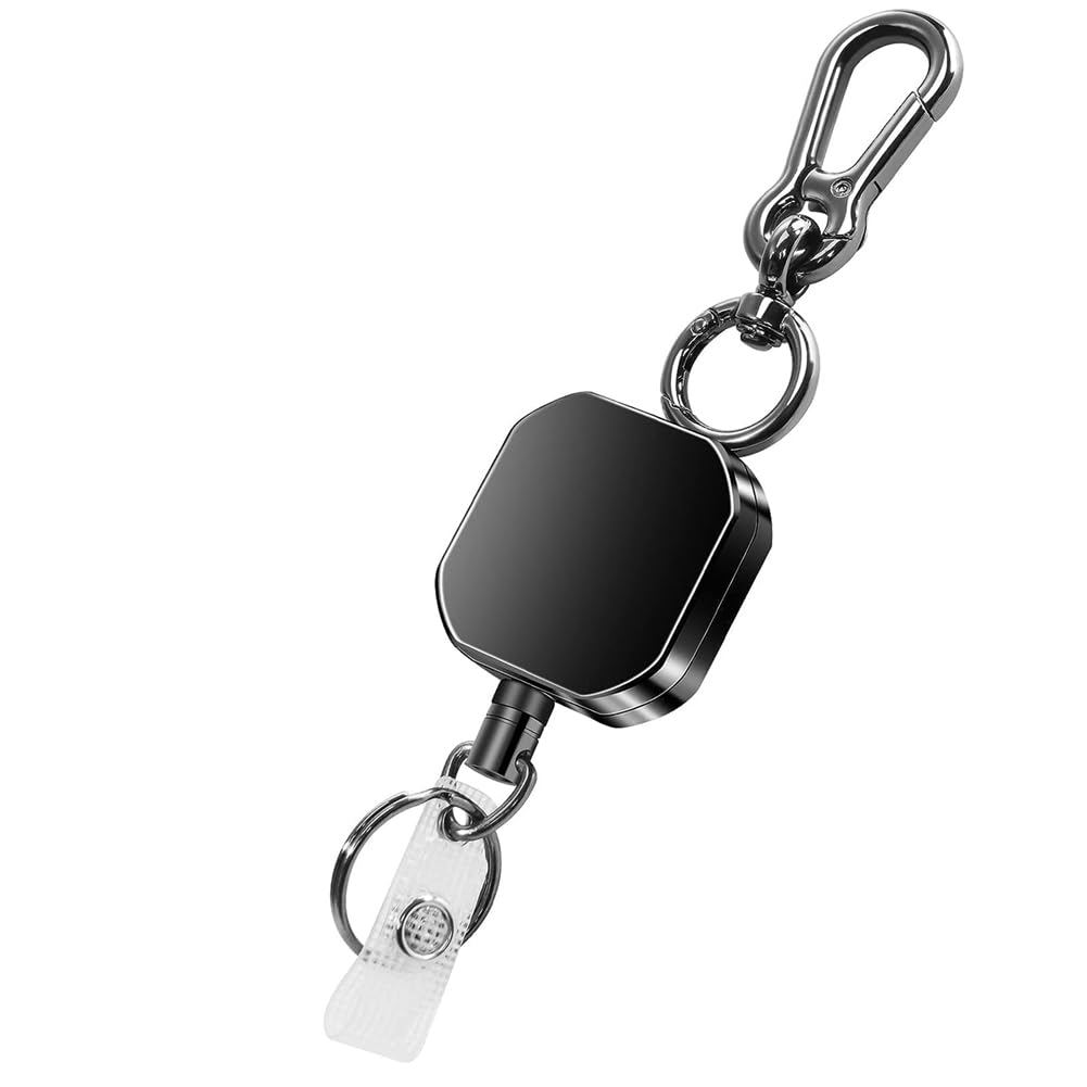 CTRLZS Retractable Keychain Key Chain Heavy Duty Metal ID Badge Holder Key Reel, Carabiner Keychain with Belt Clip, 27.5Inch Steel Cord