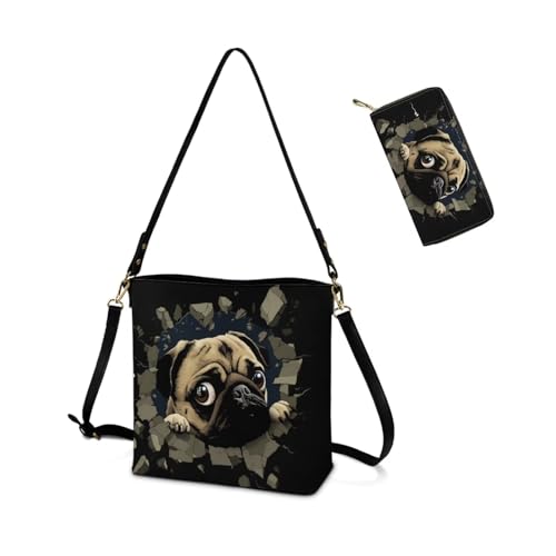 Image of HUGS IDEA Leather Purses and Handbag for Women Bucket Bag with Wrist Wallet 2 Packs
