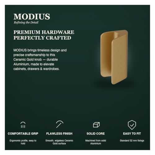 Image of MODIUS Cabinet Knob | Wardrobe & Drawer Knob | Cupboard Knob for Kitchen | Ceramic Gold Finish | Aluminium Cabinet Hardware | Pack of 1 (MS036256)