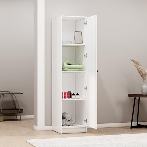 Image of Bniture Luxe 1 Door Wardrobe for Bedroom | Almirah for Clothes with 4 Shelves & Integrated Handle | Full Height Storage Cupboard for Bedroom | Wardrobe with Elevated Base | Frosty White & Giant Wood