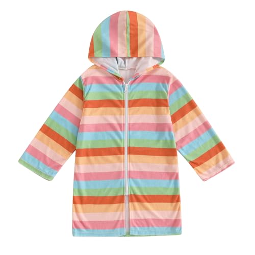 Image of Socutebabe Toddler Girl Swimsuit Cover Up Kids Beach Dress Bow Print Long Sleeve Hooded Bathing Suit Towel Coverup Swimwear