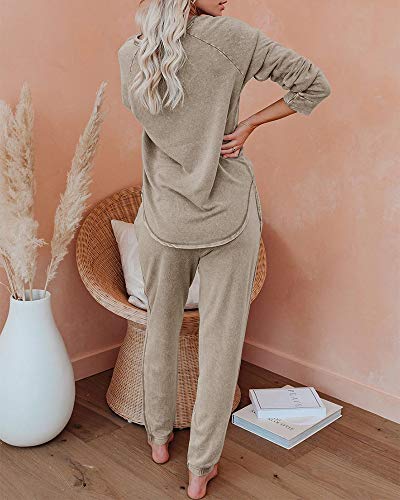 Eurivicy Women's Solid Sweatsuit Set 2 Piece Long Sleeve Pullover And Drawstring Sweatpants Sport Outfits Sets #TOP2