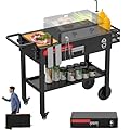 KEESHA Portable Outdoor Grill Table, Grill Stand with Wheels Solid and Sturdy 31"x17", Movable Kitchen Cooking Folding BBQ Cart for Blackstone 17"/22" Griddles, Ninja Grills & More, Black