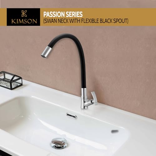 Image of KIMSON New Passion Flexible Swan Neck Black Pillar Tap Faucet (Deck Mount Installation Type)
