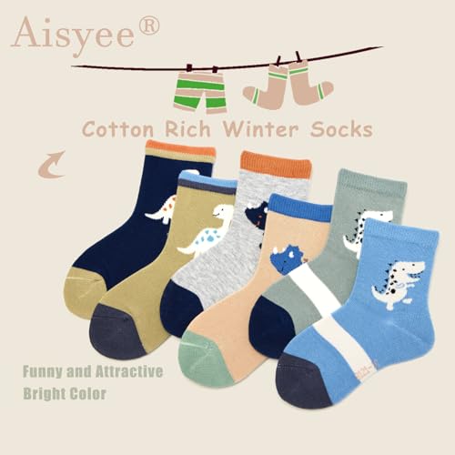 Image of Aisyee Boys Cotton Crew Socks Kids Seamless Toe Socks Colorful Quarter Socks 6 Pack