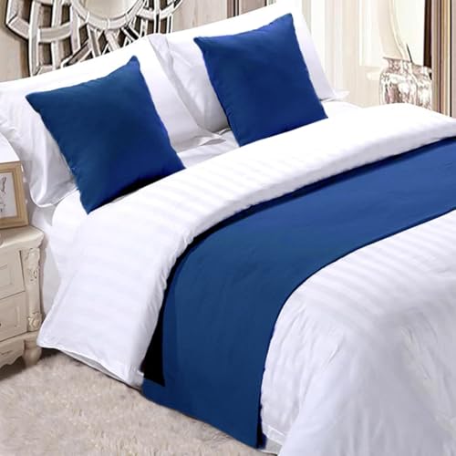 Makooz Solid Velvet Bed Runner for 1.35m Double Bed - Matching Cushion Covers Sold Separately - Luxury Hotel Grade No Fading Soft Bed Scarf - Bedroom Guesthouse Bedding Protection - 63x225cm Dark Blue