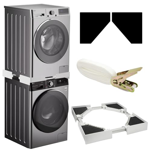 Gsakskdsap Kit de Apilamiento Universal para Lavadora y Secadora, Marco Conexión Lavadora Secadora con Cuerda Trinquete, Marco Intermedio Ajustable para Torre Lavadora Secadora (49-75 cm)