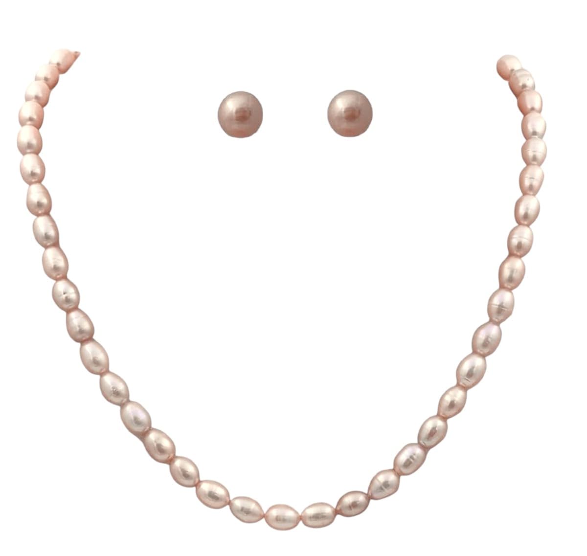 D.D Pearls original Hyderabadi Fresh Water Pink Pearl Necklace set| 8-MM Rice