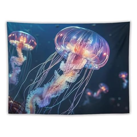 VAGGUT Ocean Tapestry Colorful Ocean Animal Bedroom Decoration Jellyfish Magic Curtain Wall Hanging for Room Home Indoor Decor 60"x80" Cover