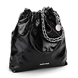 JACD Women Drawstring Bucket Tote Crossbody Bag, Large Capacity Soft Vegan Leather Shoulder Bags (Black)