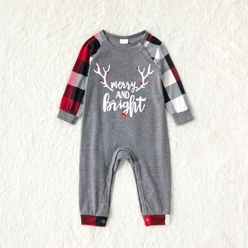 Image of IFFEI Matching Family Pajamas Sets Christmas PJ's with Letter and Plaid Printed Long Sleeve Tee and Bottom Loungewear
