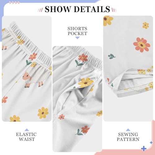 Farm White Sheep with Floral Pajamas Bottoms with Pockets Comfy Pjs Sleepwear Elastic Waistband Pajamas Pants Lounge Pants4