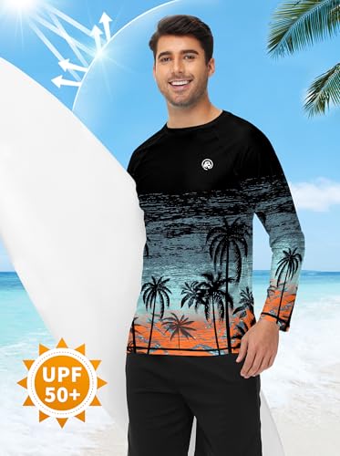 Image of AOBUTE Mens Long Sleeve Swim Shirt Quick Dry Sun Protection Rash Guard