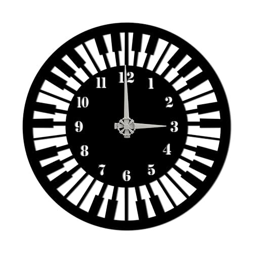BONPERLA Orologio da parete con pianoforte, orologio decorativo per amanti della musica, con tasti del pianoforte, movimento al quarzo silenzioso, funzionamento a batteria, decorazione moderna per