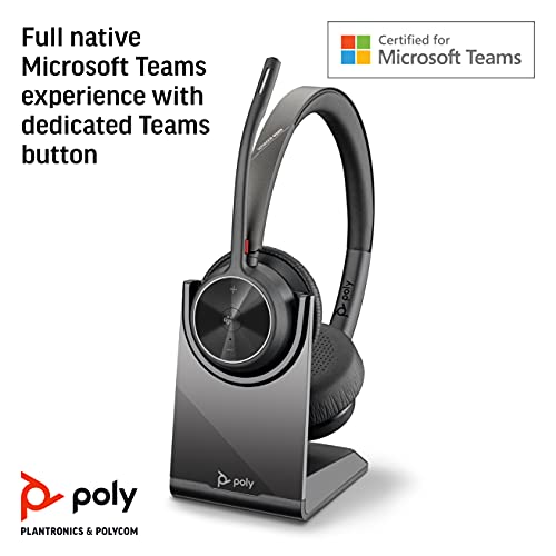 Poly – bezdrátový Voyager 4320 UC-Headset s nabíjecí stanicí (Plantronics) – sluchátka s mikrofonním ramenem – USB A Bluetooth adaptér – kompatibilní s týmy (certifikovaný), zoomem a dalšími, černá