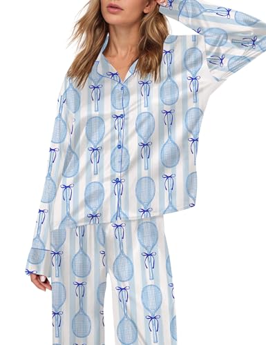 Image of SHESHOW Satin Pajamas for Women Set Long Sleeve Button Down Sleepwear 2 Piece Nightwear Women Pjs Sets Size XS-XXL