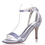  Damen Hochzeit Schnalle Schuhe Chic Round Toe Low Cut Arbeit Stiletto High Heel Plattform Slip On Pump / 9P 9920-04, Silver, 42