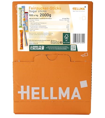 Hellma Feinzucker-Sticks 500 Stk. je 4 g weißer Zucker - 2 kg Vorrats-Box - Zuckertütchen einzeln, für Kaffee oder Tee