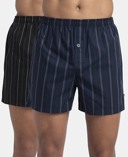 Image of Jockey 8222 Men's Super Combed Mercerized Cotton Woven Checkered Inner Boxers with Ultrasoft and Durable Inner Waistband (Pack of 2) Black & Navy M