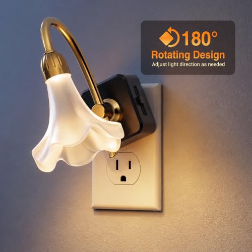 Image of JandCase Night Light, Night Lights Plug into Wall, Glass Flower Nightlight